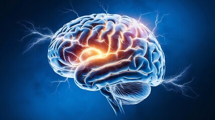 Fototapeta premium 3D Illustration of a Human Brain with Energetic Focus