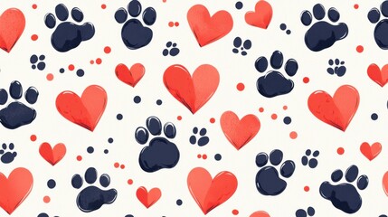 Fototapeta premium Paw prints and hearts patterned design creative space graphic art fun environment whimsical concept