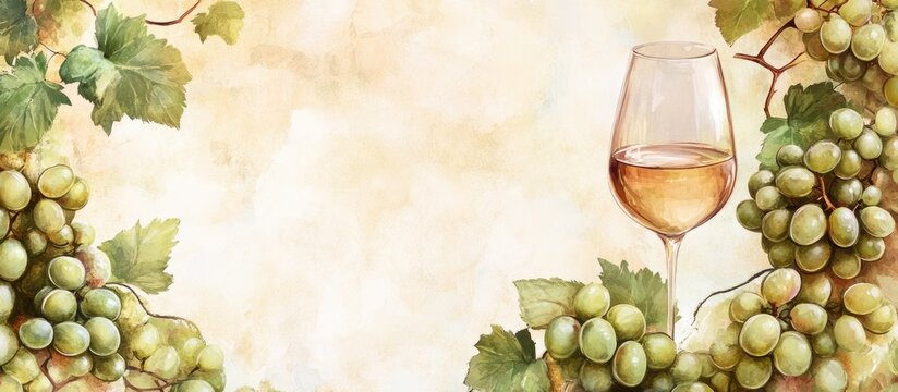 Vegetarian White Wine and Grape Happy Hour Invitation Template with Space for Custom Text and Decorative Grapevine Elements