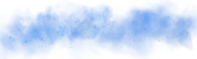 Fantastic blue smoke background. Magic blue smoke with glitter and small particles of twinkling stars. Fog with luminous particles. Blue vapor with stardust. Morning fog over land or water. PNG.
