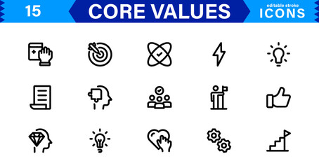 Core Values Icon Set. Minimal and Modern Vector Icons for Integrity, Ethics, Leadership, UI, Web, Mobile, and Business Graphic Design Projects
