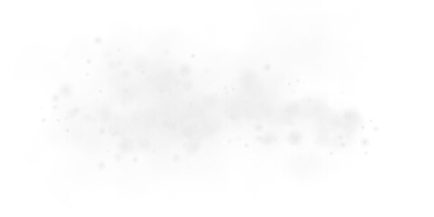 Fantastic white smoke background. Magic white smoke with glitter and small particles of twinkling stars. Fog with luminous particles. White vapor with stardust. Morning fog over land or water. PNG.