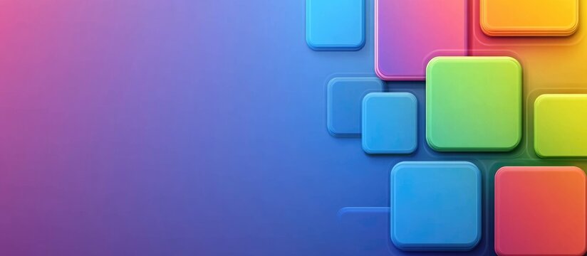 Colorful abstract background featuring vibrant stacked icons with blank space for text and a gradient color scheme.