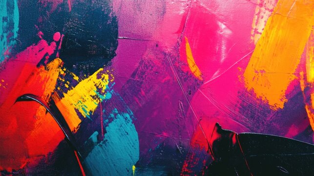 Vibrant urban graffiti background with colorful abstract strokes and ample space for text creation and artistic expression