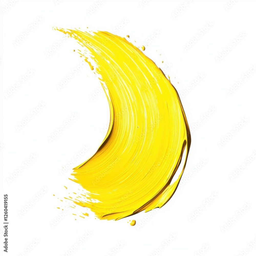 Poster a yellow, curved brush stroke on a white background, conceptualizing a color swatch or palette for d