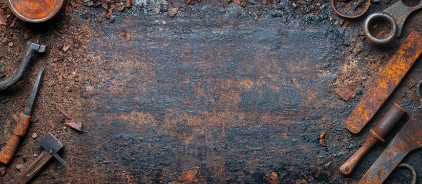 Rustic Blacksmith Workshop Background with Forge Tools and Empty Space for Custom Text or Branding Use
