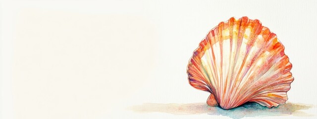 Watercolor painting of a decorative seashell with blank space for text ideal for beach-themed designs or invitations