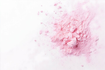 Fototapeta premium Colorful powder explosion on a white background, flat lay, banner