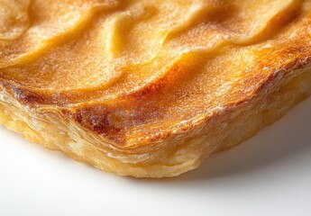 Close-Up View of Golden-Brown Pastry Texture Showing Crispy Layers and Curved Ridges on a Clean White Plate in a Culinary Presentation