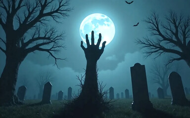 Zombie hands under the moonlight.