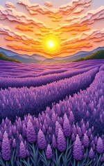 Obraz premium sunset in the field landscape lavender Quilled art 