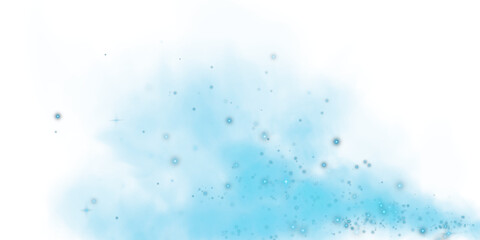 Fantastic blue smoke background. Magic blue smoke with glitter and small particles of twinkling stars. Fog with luminous particles. Blue vapor with stardust. Morning fog over land or water. PNG.