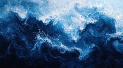 Obraz premium Abstract oceanic background with waves and sea foam in shades of blue and white, highlighting the dynamic movement of the ocean. Ideal for marine and water-themed projects.