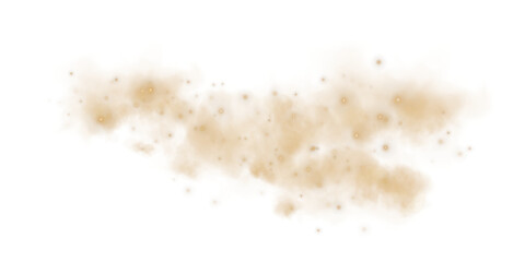Fantastic golden smoke background. Magic golden smoke with glitter and small particles of twinkling stars. Fog with luminous particles. Yellow vapor with stardust. Morning fog over land or water. PNG.