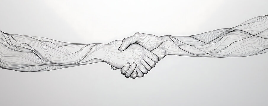 Abstract line drawing of a handshake symbolizing connection