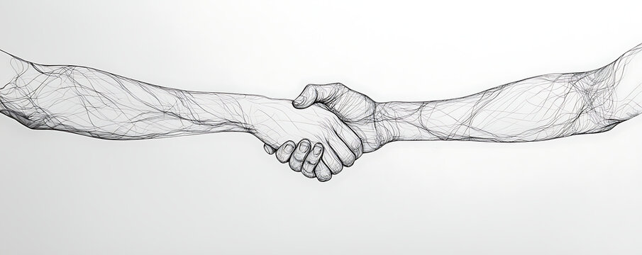 Abstract line drawing of a handshake symbolizing connection
