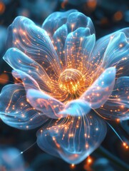 Obraz premium Elegant digital flower with intricate glowing circuits