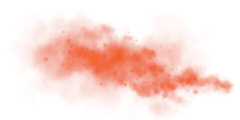 Fototapeta premium Fantastic red smoke background. Magic red smoke with glitter and small particles of twinkling stars. Fog with luminous particles. Red vapor with stardust. Morning fog over land or water surface. PNG.