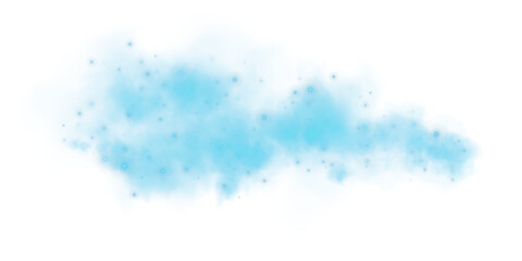 Obraz premium Fantastic blue smoke background. Magic blue smoke with glitter and small particles of twinkling stars. Fog with luminous particles. Blue vapor with stardust. Morning fog over land or water. PNG.