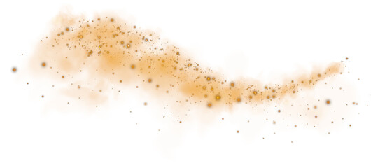 Fantastic orange smoke background. Magic orange smoke with glitter and small particles of twinkling stars. Fog with luminous particles. Orange vapor with stardust. Morning fog over land or water. PNG.