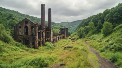In the 1790s, an ironworks was built in Clydach, South Wales, UK. Now, all that remains are overgrown ruins of the old factory.