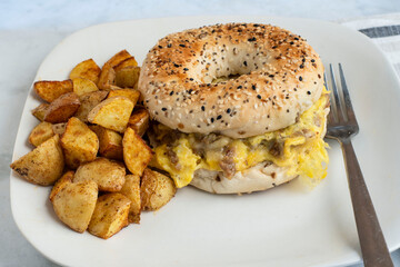 scramble eggs with  sausage  breakfast sandwich,