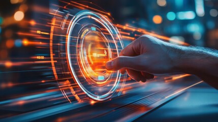 A man hand touching virtual finger print on digital screen