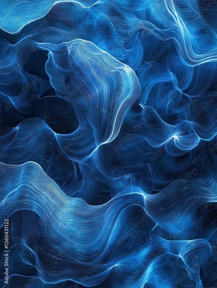 Poster abstract blue tech background with digital waves, dynamic network system, artificial neural connecti