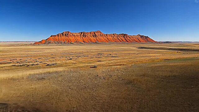 Red rock mesa, desert landscape, clear sky, panoramic view, nature background