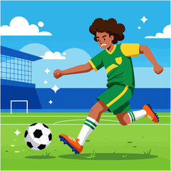 Soccer Player Kicking Ball on Field at Stadium Ready for Action