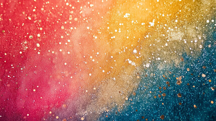 Fototapeta premium Colorful Abstract Galaxy-Inspired Texture with Splattered Gold and Vibrant Red, Orange, and Blue Tones