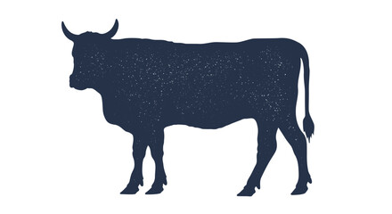 Cow, bull, beef. Hand drawn silhouette. Vintage retro print, black white cow, bull, beef sketch ink pencil drawing. Sketch artwork silhouette cow bull. Side view profile beef bull. Vector Illustration