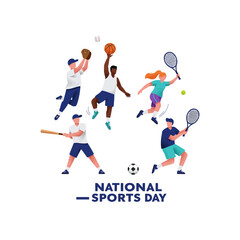 Celebrating National Sports Day with Diverse Athletes Playing Various Sports