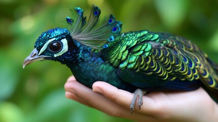 Obraz premium The Java Green Peacock is a beautiful bird from Java, Indonesia. It has bright green and blue feathers that make it stand out.