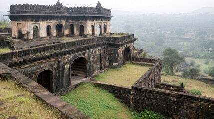 Obraz premium The remains of Kalavanticha Mahal, also known as Courtesans Terrace Room, can be found at Panhala Fort in Kolhapur, India.