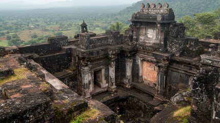 Fototapeta premium The remains of Kalavanticha Mahal, also known as Courtesans Terrace Room, can be found at Panhala Fort in Kolhapur, India.