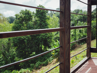 Fototapeta premium Iron barriers for balconies, mountain and forest view points 