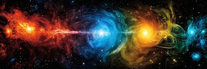 Fototapeta premium A depiction of light speed travel through colorful warped stars,