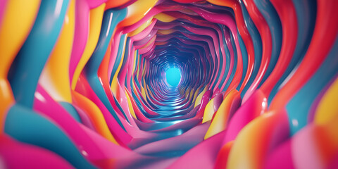 Vibrant multicolored tunnel spinning space.
