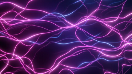 Fototapeta premium Neon Flow: An abstract background with vibrant pink and blue neon lines flowing and intertwining against a dark background, creating a dynamic and mesmerizing visual experience. 