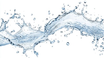 Dynamic Flowing Water Splash with Clear Drops on White Background for Creative Projects and Designs