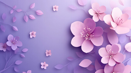 Fototapeta premium 3D paper-cut style purple background with pink flowers 