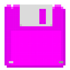 レトロでかわいいマゼンダピンクのフロッピーディスクのドット絵アイコン