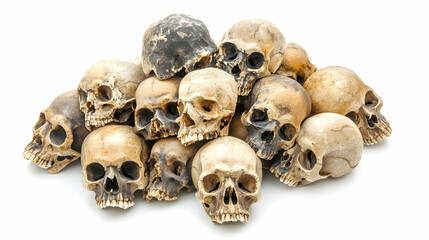Pile of skulls isolated on white background, macabre concept 16:9 - Image #4 @fme39856