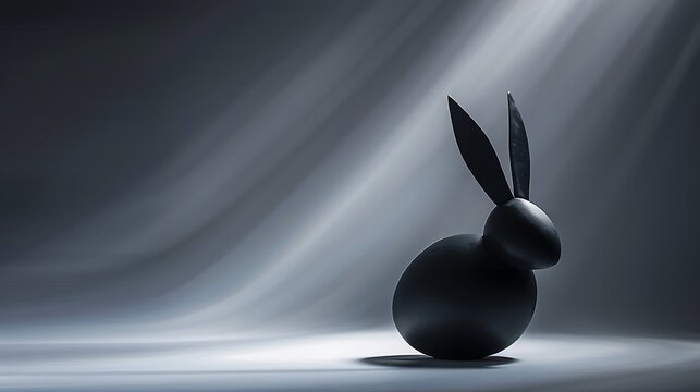 Ein abstrakter schwarzer Osterhase mit hellen Lichtstrahlen.