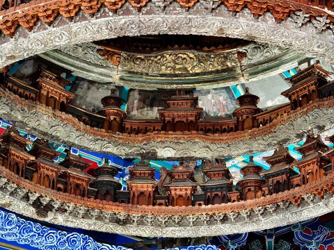 The caissons (Zaojing) in the Museum of Historical Architecture of the Temple of Agriculture in Beijing, China