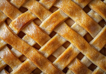 Golden Brown Lattice Pie Crust Displaying Intricate Weave Pattern Perfect for Culinary Art, Baking Inspiration and Delicious Dessert Presentations