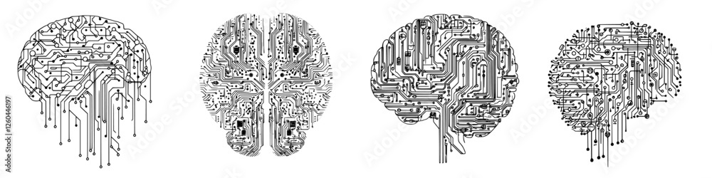 Poster abstract representation of brains intertwined with circuit patterns showcasing the blend of technolo