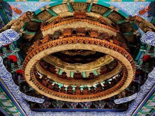 The caissons (Zaojing) in the Museum of Historical Architecture of the Temple of Agriculture in Beijing, China