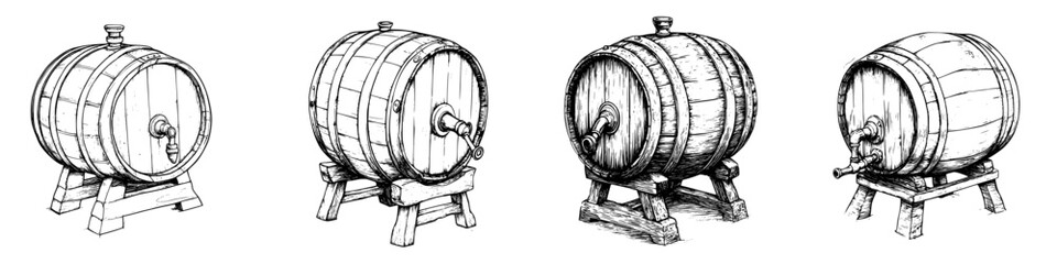 Wooden barrels lined up showcasing craftsmanship and design for storage and aging processes